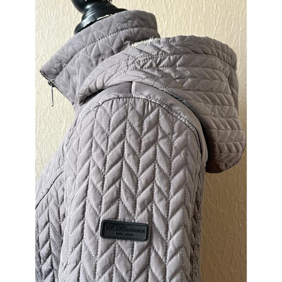 BCBGeneration Quilted Chevron XS Coat Puffer Faux Fur Jacket Gray Parka New - Picture 6 of 13